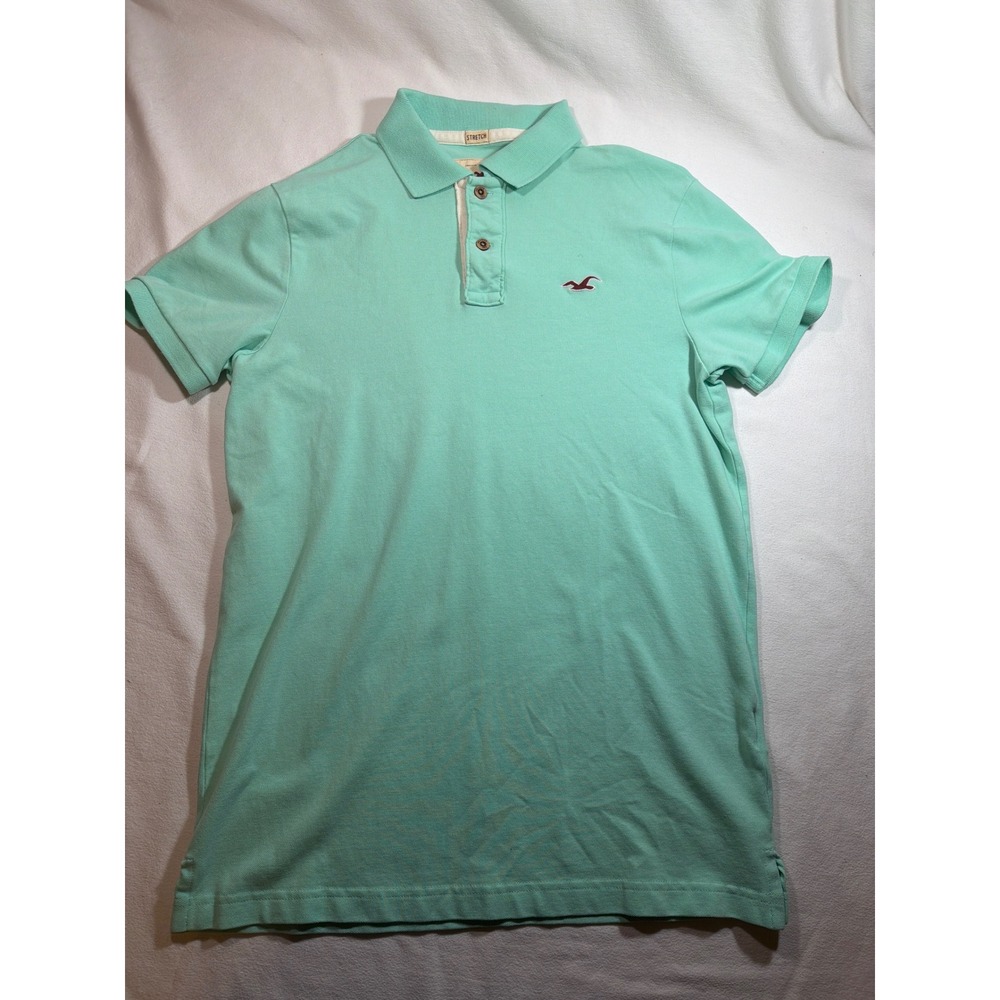 Hollister Mens Stretch Polo Shirt Mint Green Short Sleeve Size M Seagull Logo